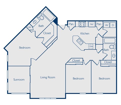 Floor plan for 3 beds, 2 baths, 1476 sqft
